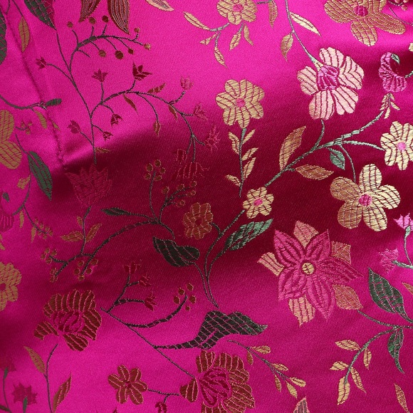 Lulus Make a Move Magenta Satin Floral Jacquard Strapless Midi Dress - Picture 3 of 7